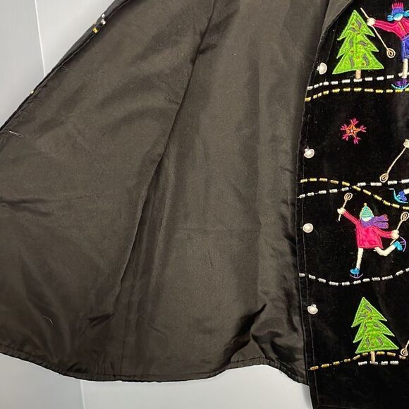 Life Style Embroidered Christmas Vest Black Velvet with Ice Skates Christmas Tee - Picture 5 of 7